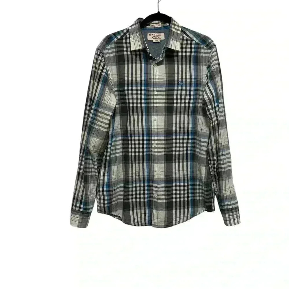 Original Penguin Men's Blue Plaid Shirt Slim Fit Size Medium